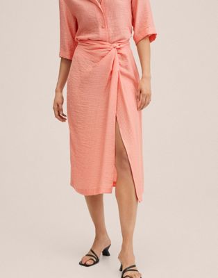 Mango twist detail split midi skirt in soft pink