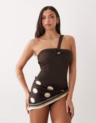 Mango Asymmetrical Swimsuit With Hoop In Brown
