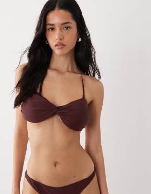 Mango Twist Front Bandeau Bikini Top In Brown