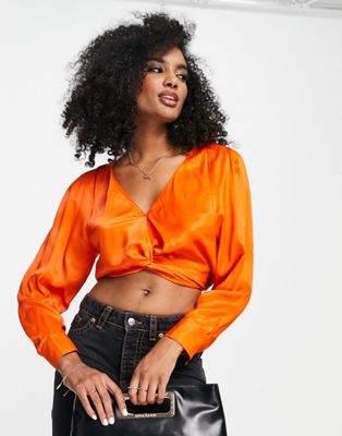 Mango twist front blouse in bright orange