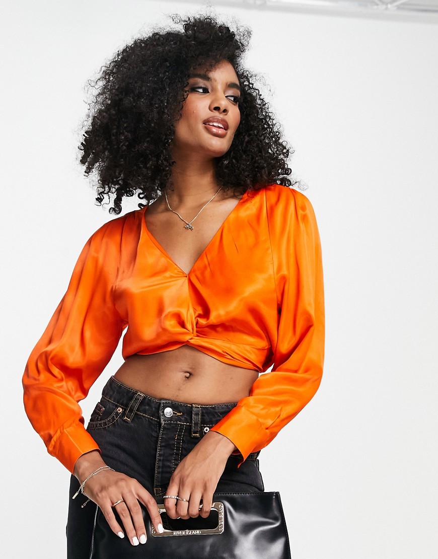 Mango twist front blouse in bright orange