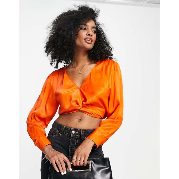 Orange satin sale crop top