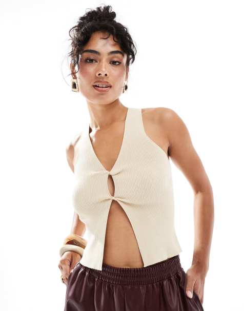 Mango twist front vest in beige - view 1