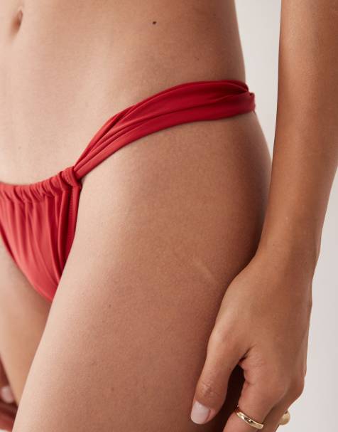 Mango twist side bikini bottoms in red - view 1