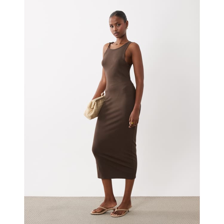 mango jersey shirt dress MANGO - Cotton dress with draped strap detail brown