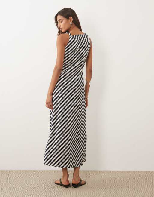 Mango twist strap maxi dress in navy striped print, 2 of 4