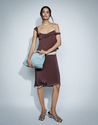 Mango Two Layer Midi Skirt Co-ord In Brown