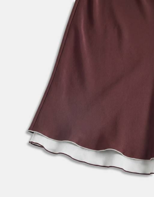 Mango two layer midi skirt in brown and light blue - part of a set, 10 of 10