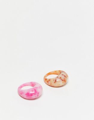 Mango two pack chunky rings in marble print