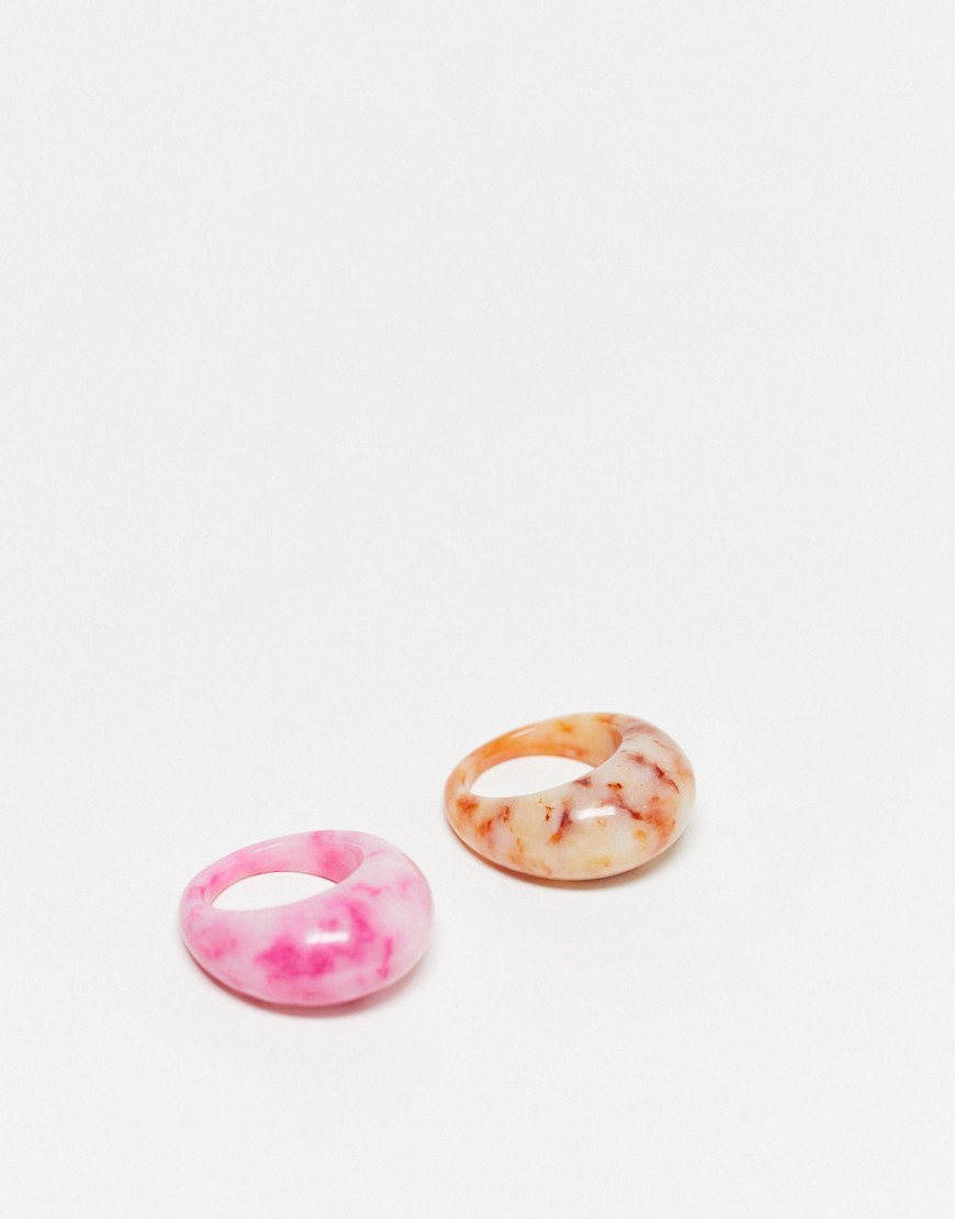 Mango two pack chunky rings in marble print-Multi