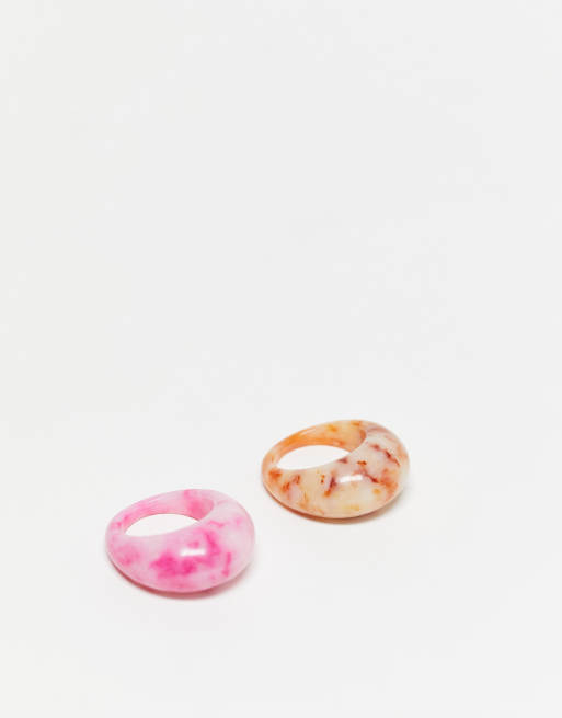 Mango two pack chunky rings in marble print