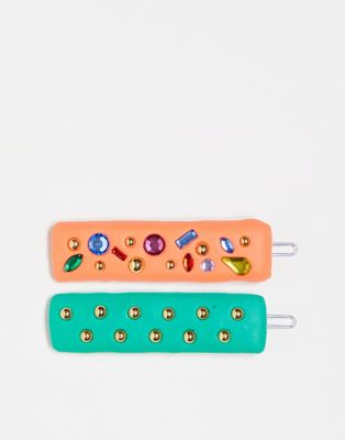 Mango two pack hair clips in pink and green  - ASOS Price Checker