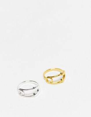 Mango two pack mixed metal paperclip detail rings