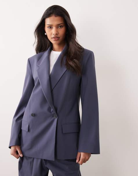 Mango - Uma - Blazer blu con spalline imbottite in coordinato - view 1