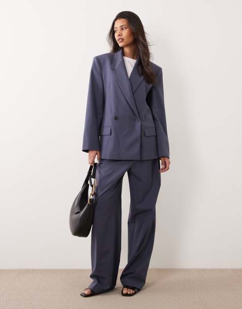 Mango - Uma - Co-ord set van blazer met schoudervullingen en elegante broek in blauw - view 1