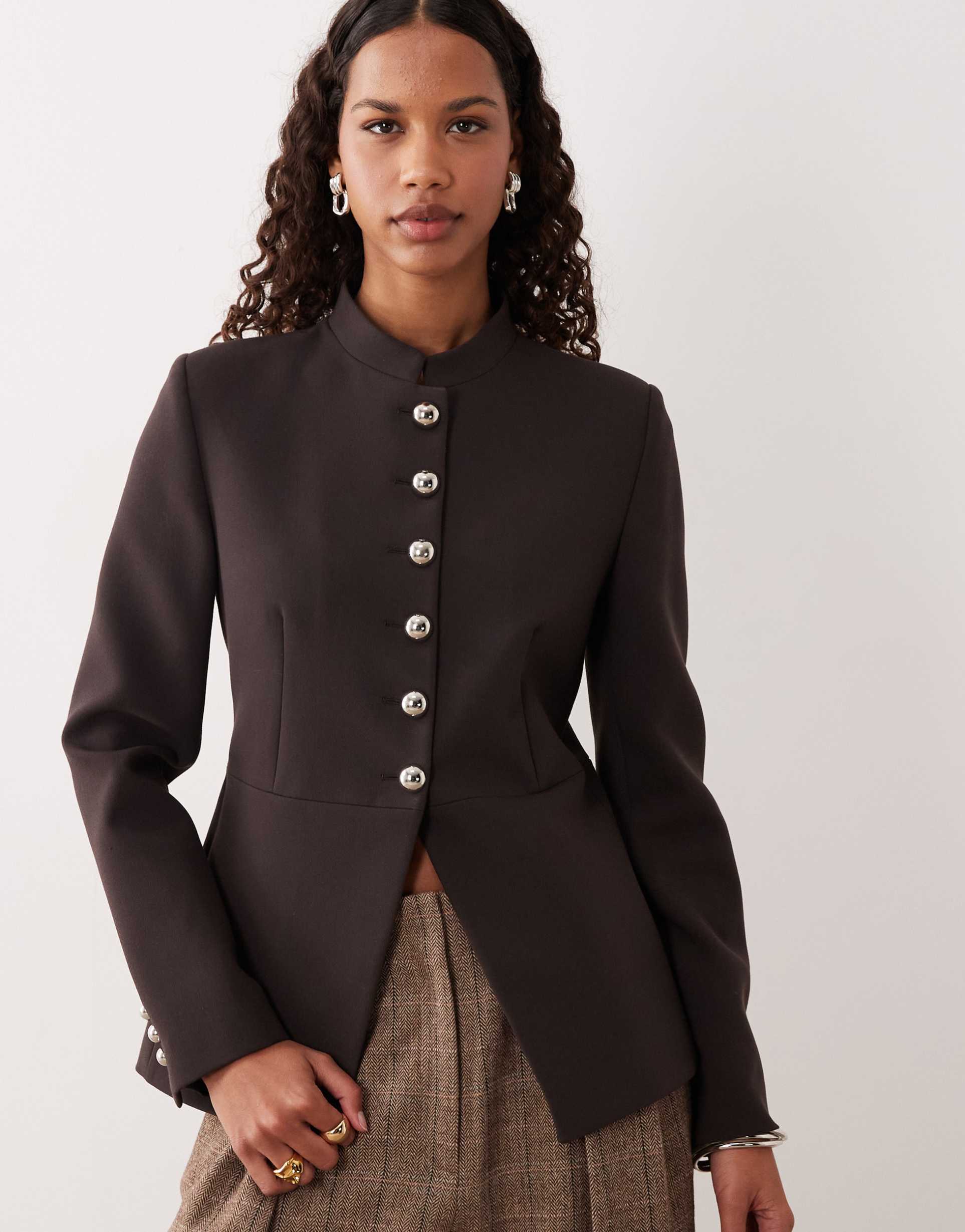 mango utility high neck jacket in brown