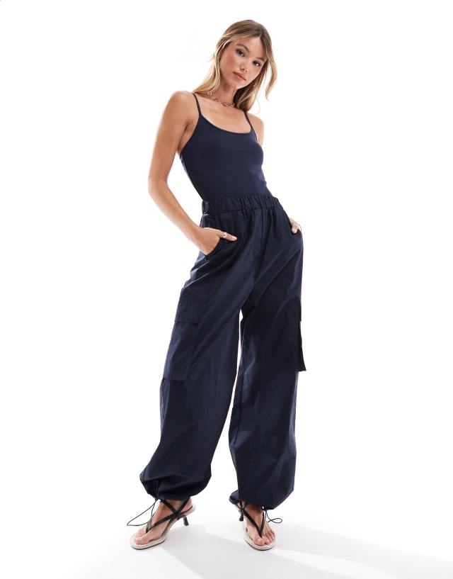 Mango - utility knitted cami top jumpsuit in dark blue