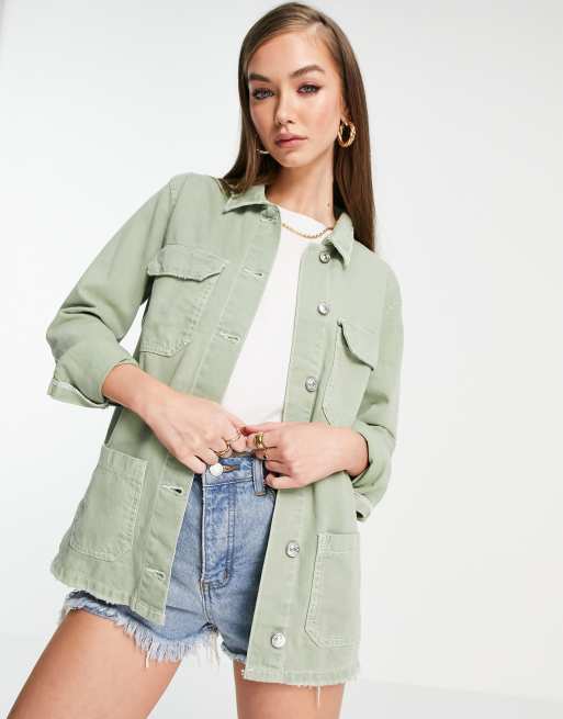 Mango utility overshirt in sage | ASOS