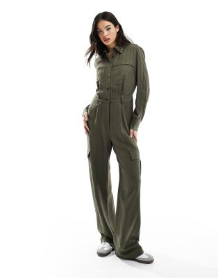 Mango - Utility-Oversize-Jumpsuit in Khaki-Grün