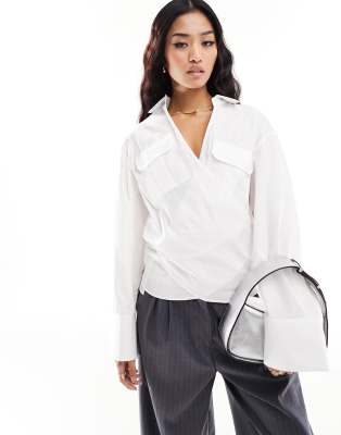 Mango utility wrap detail shirt in white