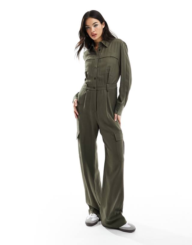 Mango - utlity oversized jumpsuit in khaki