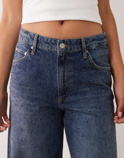 Mango utsmyckade jeans med vida ben i blått, 5 av 5