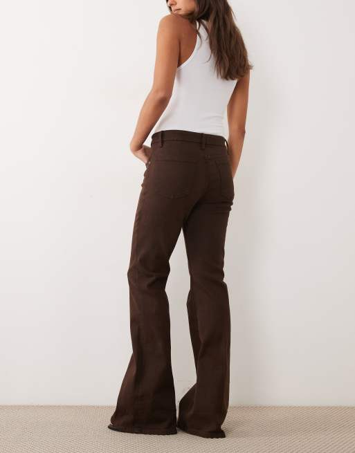 Mango utsvängda jeans i chokladbrun, 2 av 5