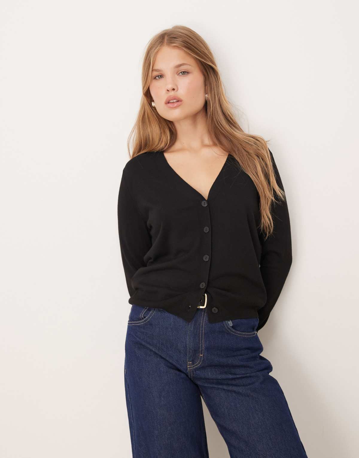 Mango v neck cardigan in black