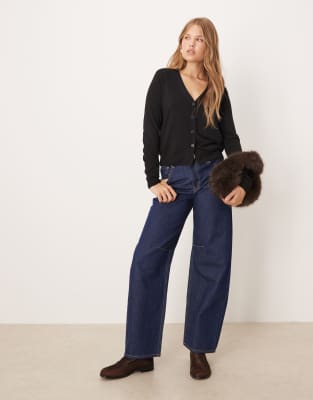 Mango V-neck Knit Cardigan In Black