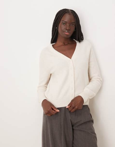 Mango v neck cardigan in cream - view 1
