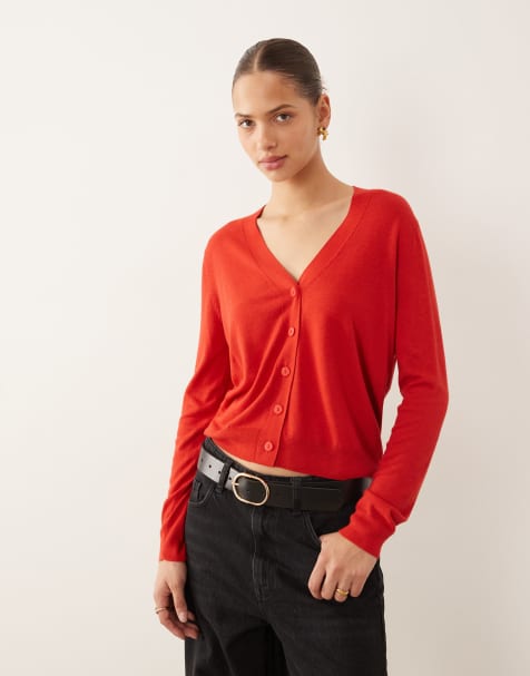 Mango v neck cardigan in red - view 1