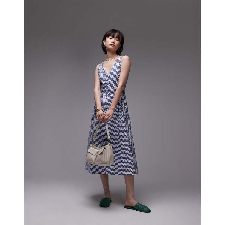 ヌキテパ　Cotton Stripe V Neck Dress ヌキテパ Cotton Lurex Stripe V Neck Dress Cotton Lurex