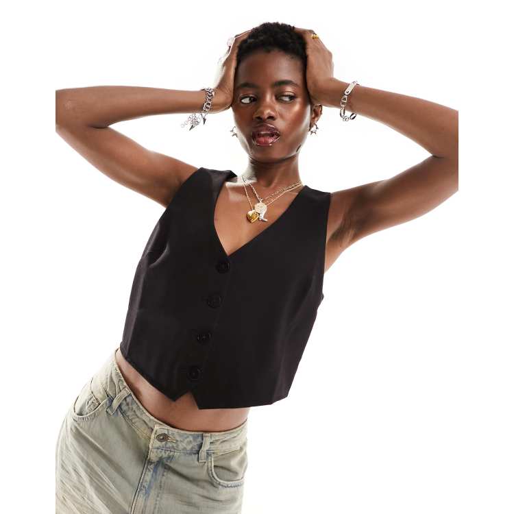 Mango v-neck cropped vest in black | ASOS