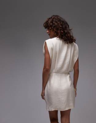 Mango V Neck Draped Fabric Cinched Waist Mini Dress