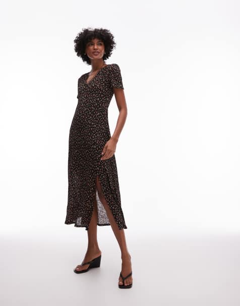 Mango v neck floral print midi tea dress in black - view 1