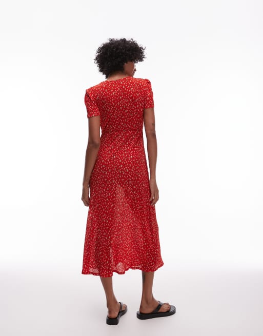 warehouse red floral midi tea dress Peach Warehouse Floral Frill Tie Front Midi Tea Dress