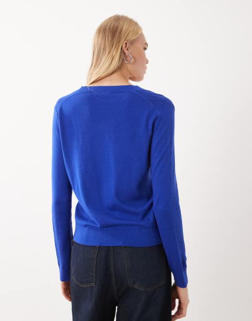 Mango v neck jumper in electric blue, 4 of 4