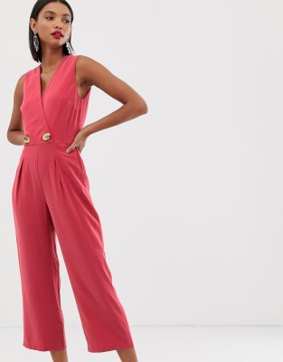 Mango v neck jumpsuit in rust-Red