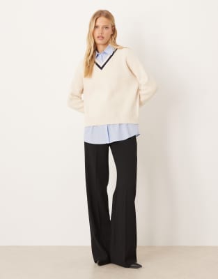 Mango Mixed Media Layered Look V-neck Sweater In Neutral