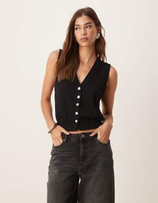 Mango v neck knit vest in black
