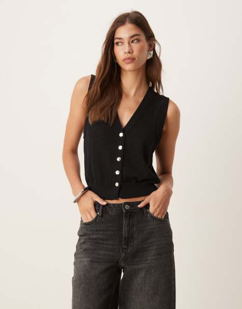 Mango v neck knit vest in black - view 1
