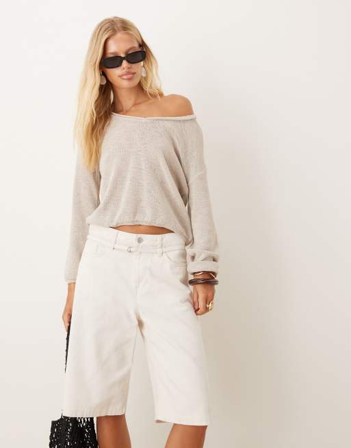 Mango v neck lightweight knitted top in pale green