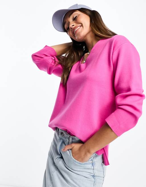 Mango v neck long sleeve sweater in pink