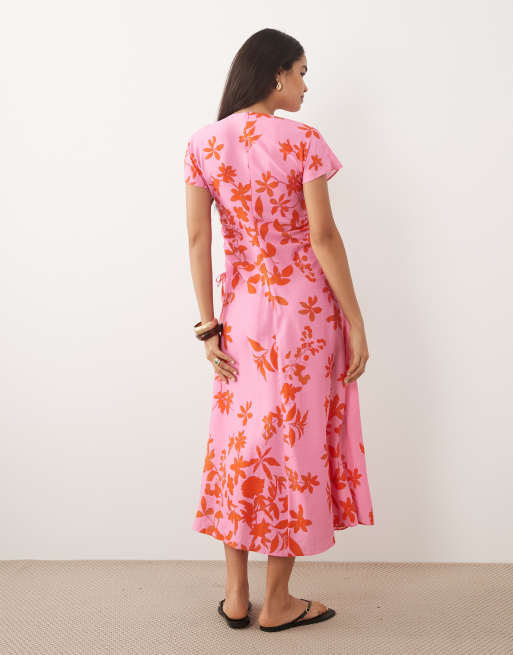 Mango v neck midi dress in pink floral print, 4 of 4