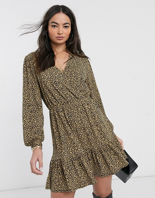 Mango v neck mini smock dress in leopard