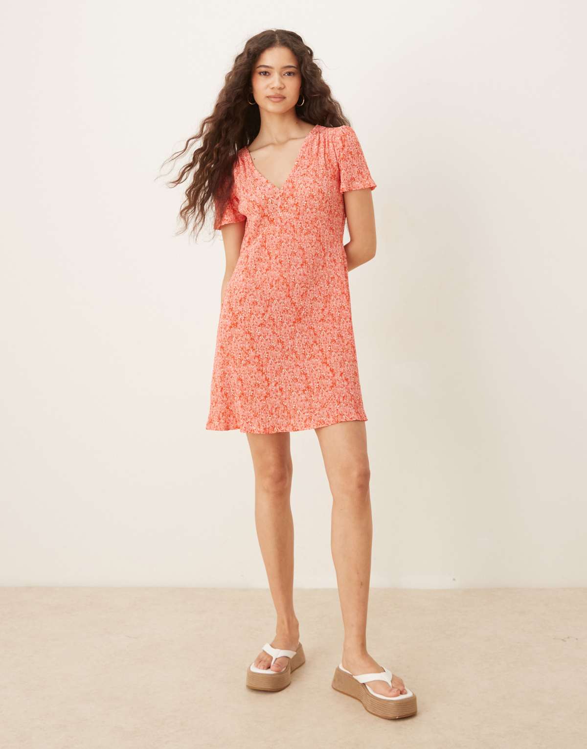 Mango v neck mini tea dress in red floral print