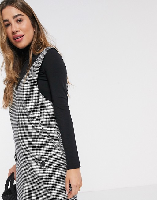 Mango v-neck pinafore dress in dogtooth print