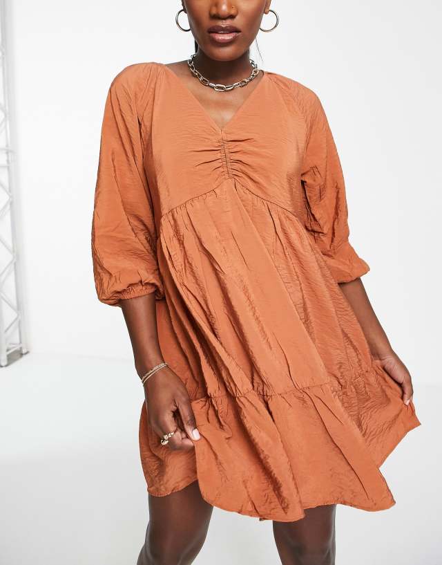 Mango v neck poplin smock dress in terracotta