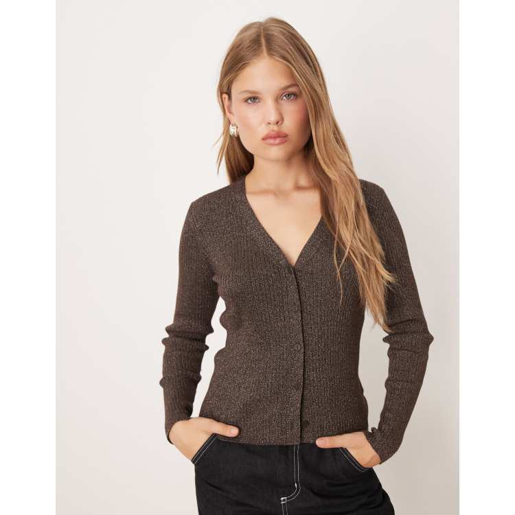 Cardigan Femme AKRIS PUNTO - Marron - Taille 4 (US) - Laine Mélangée - Col V - Occasion Très Bon état