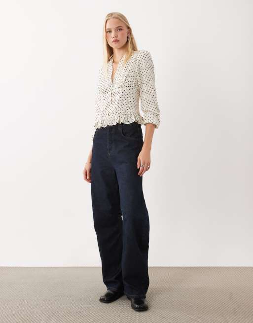 Mango v neck ruffle sleeve blouse in polka dot print, 3 of 4